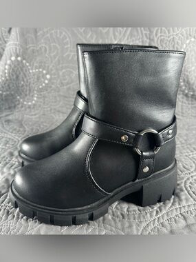 Thereabouts Little Girls Black Zuri Chunky Heel Motorcycle Boots NWT Size 13